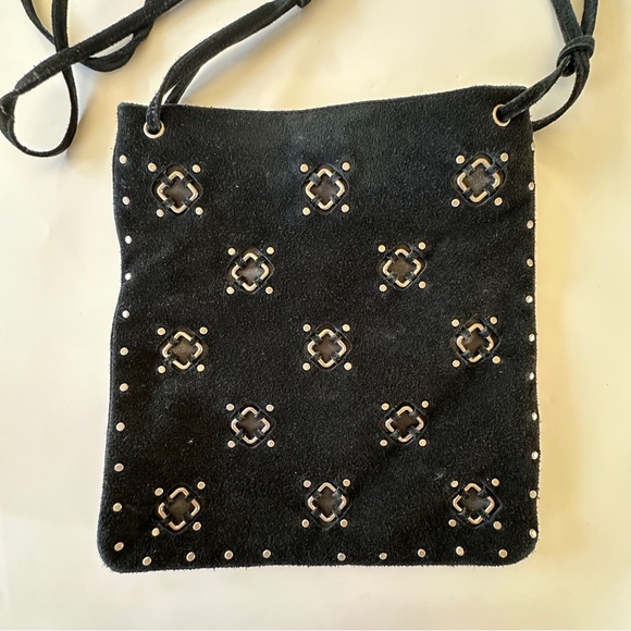 Nine West Black Suede Crossbody Bag with Silver Accents Boho - Picture 2 of 11